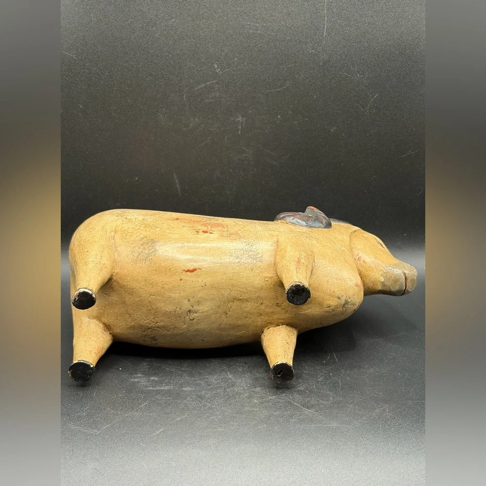 Vintage Hand Painted Carved Wood Sheep Ram Figure Sculpture Folk Art Collectible